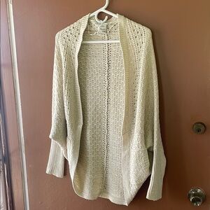 Cotton blend batwing cream knit cardigan